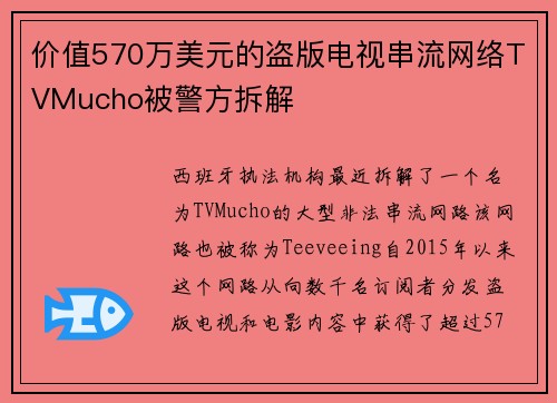 价值570万美元的盗版电视串流网络TVMucho被警方拆解